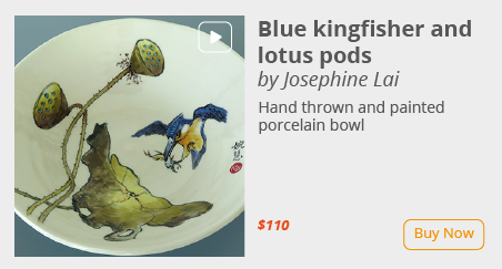 Blue kingfisher and lotus pods